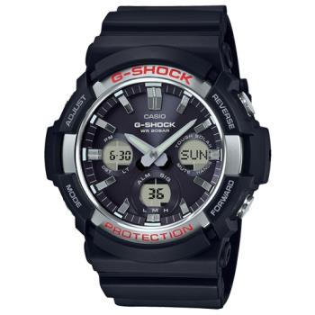 【CASIO 卡西歐】G-SHOCK 太陽能雙顯男錶 樹脂錶帶 黑 防水200米 世界時間(GAS-100-1A)