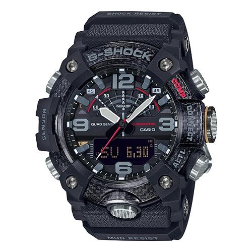 【CASIO 卡西歐】G-SHOCK 藍牙泥人雙顯錶 樹脂錶帶 酷黑 碳纖維 防水200米(GG-B100-1A)