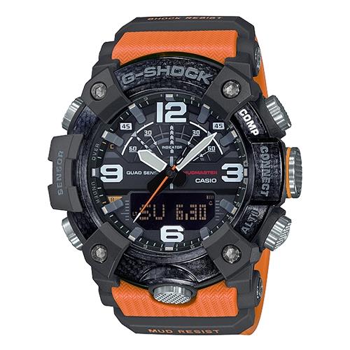 【CASIO 卡西歐】G-SHOCK 藍牙泥人雙顯錶 樹脂錶帶 亮橘 碳纖維 防水200米(GG-B100-1A9)