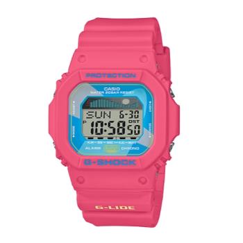 【CASIO 卡西歐】G-SHOCK 復古衝浪電子男錶 橡膠錶帶 桃紅 潮汐圖 防水200米(GLX-5600VH-4)