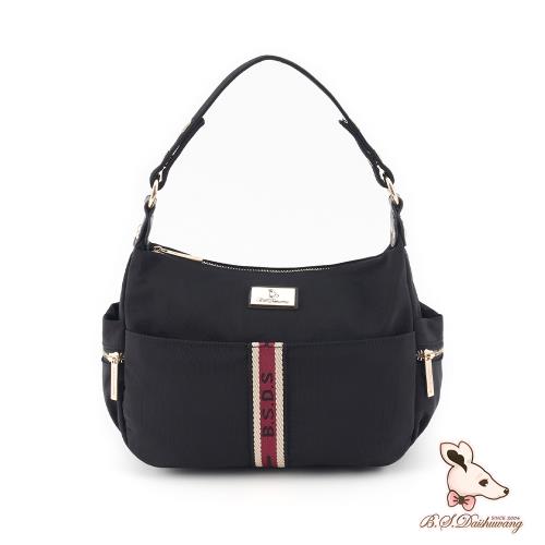 B.S.D.S冰山袋鼠 - 非常莓好 - 織帶拼接可拆式斜肩包 - 紅磚黑【8006-KR】