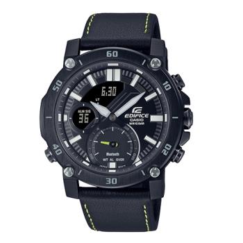 【CASIO 卡西歐】EDIFICE 藍牙智慧錶款 雙顯 男錶 皮革錶帶 黑色 防水100米(ECB-20CL-1A)
