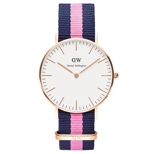 DW Daniel Wellington 經典藍粉紅帆布錶帶-金框/36mm(0505DW)|會員獨享