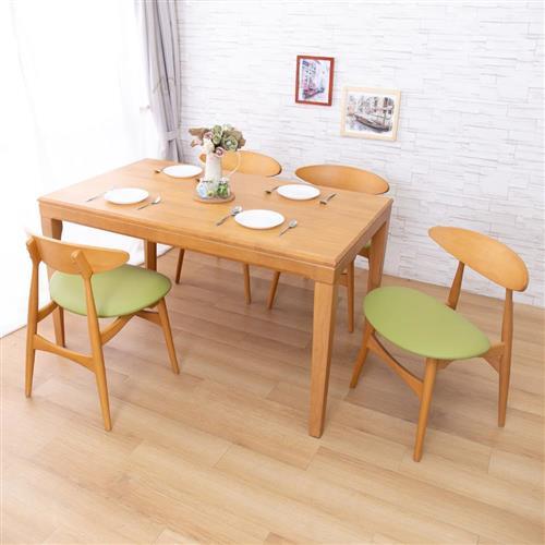 【AS】奧斯頓實木餐桌與巴頓綠皮實木餐椅(一桌四椅組合)