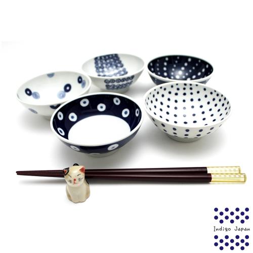 【西海陶器】日本輕量瓷波佐見燒五入小碟碗組-藍丸紋(10.5x4.5cm/200ml)