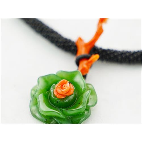 丹莉珠寶 天然碧玉/紅珊瑚玫瑰花 黑瑪瑙套鍊
