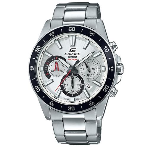 【CASIO 卡西歐】EDIFICE 三眼計時賽車男錶 不鏽鋼錶帶 防水100米 日期顯示(EFV-570D-7A)