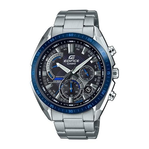 【CASIO 卡西歐】EDIFICE 帥氣型男三眼錶 不鏽鋼錶帶 黑藍面 防水100米 日期顯示(EFR-570DB-1B)