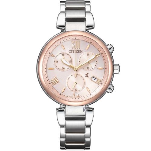 CITIZEN 星辰xC光動能廣告款三眼錶藍寶石玻璃-粉紅35.5MM(FB1455-50W)2021新品