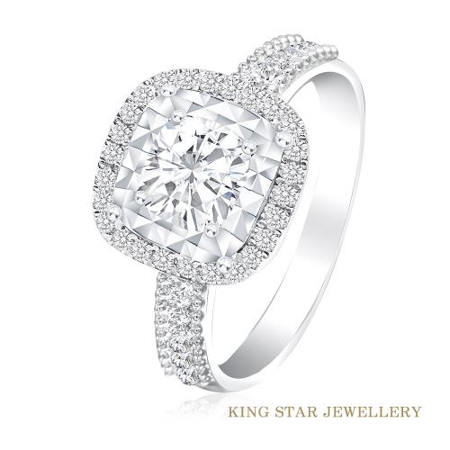 King Star 一克拉枕型華麗鑽石鉑金戒指(Dcolor/ VS2/ 1EX 1VG)|台證1 