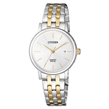 【CITIZEN 星辰】石英指針女錶 不鏽鋼錶帶 銀白色錶面 防水50米 日期顯示(EU6094-53A)