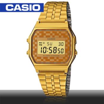 【CASIO 卡西歐】普普風格經典復古款 中性錶 全金格菱紋(A159WGEA-9ADF)