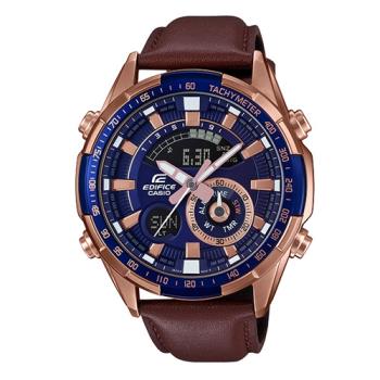 【CASIO 卡西歐】多功能雙顯男錶 皮革錶帶 防水100米 視距儀 溫度測量 世界時間(ERA-600GL-2A)
