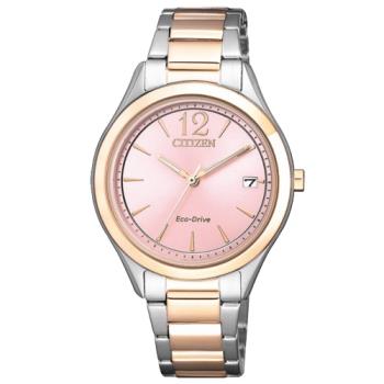 【CITIZEN 星辰】光動能指針女錶 不鏽鋼錶帶 粉色錶面 防水50米 日期顯示(FE6126-80X)