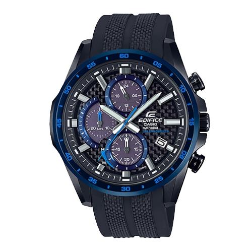 【CASIO 卡西歐】EDIFICE 運動賽車三眼錶 樹脂錶帶 太陽能 藍 100米防水(EQS-900PB-1B)