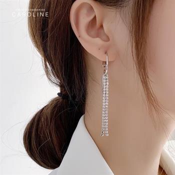 《Caroline》韓國熱賣法式網紅水鑽流蘇不對稱造型時尚 高雅大方設計 耳環72800