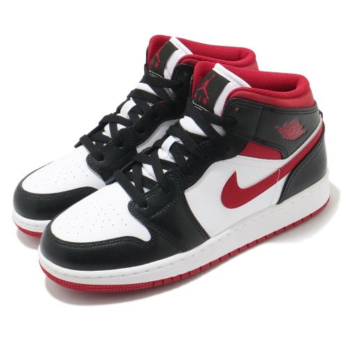 Nike Air Jordan 1代 Mid GS 女鞋 休閒 AJ1 喬丹 8孔 白 黑 紅 DJ4695122 [ACS 跨運動]