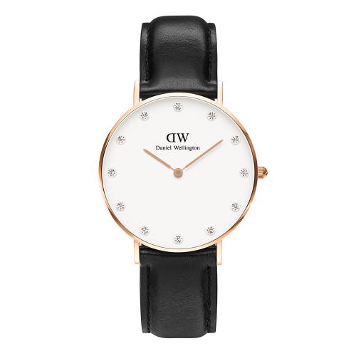 DW Daniel Wellington　經典黑皮革腕錶-銀框/40mm (DW00100133)