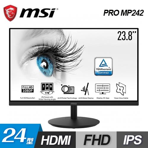 【MSI 微星】PRO MP242 IPS護眼專業螢幕