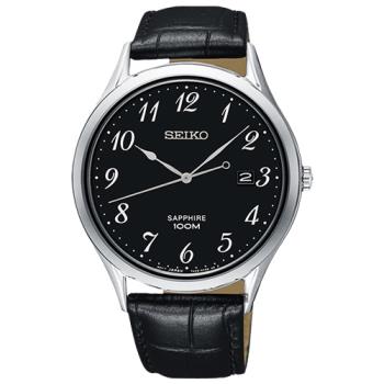 【SEIKO 精工】石英男錶 皮革錶帶 黑 藍寶石玻璃鏡面 防水100米 日期顯示(SGEH77P1)