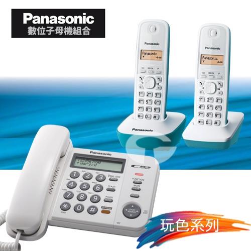 Panasonic 松下國際牌數位子母機電話組合 KX-TS580+KX-TG1612 (經典白+湖水藍)