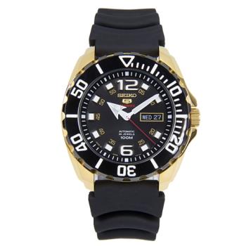 【SEIKO 精工】日製機械中性錶 橡膠錶帶 黑金 防水100米(SRPB40J1)