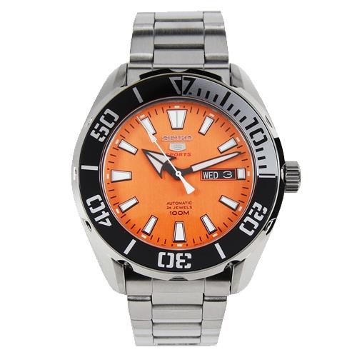 【SEIKO 精工】日製潛水機械男錶 不鏽鋼錶帶 鮮橙橘 防水100米(SRPC55J1)