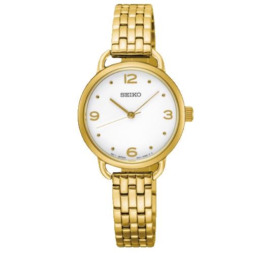 【SEIKO 精工】氣質石英女錶 不鏽鋼錶帶 金X白 日常防水50米(SUR670P1)