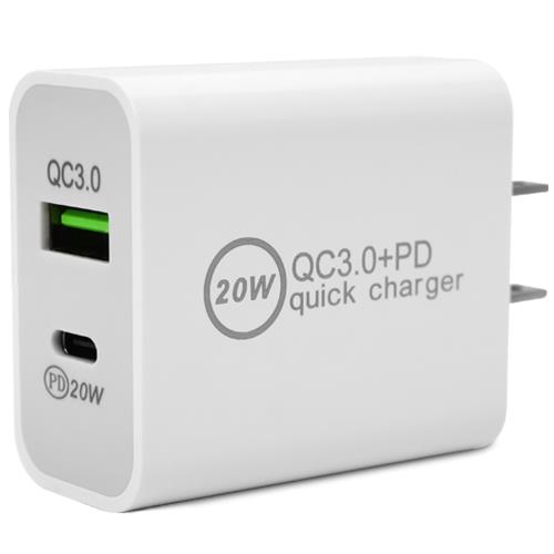 PD/QC3.0 Type-C+USB-A 20W快速充電器