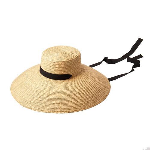【米蘭精品】草帽遮陽帽-手編平頂弧形綁帶女帽子2色73zr3