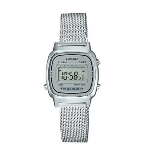 【CASIO 卡西歐】日系-復古風銀色系電子女錶 不銹鋼米蘭錶帶(LA670WEM-7)