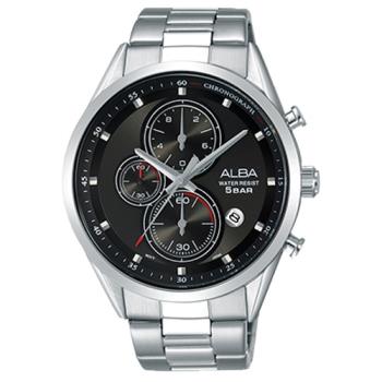 【ALBA】送禮首選 三眼計時男錶 不鏽鋼錶帶 黑 防水50米 日期顯示 分段時間(AM3427X1)