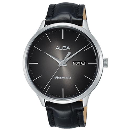 【ALBA】送禮首選 機械男錶 皮革錶帶 漸層黑 防水100米 日期/星期顯示(AL4109X1)