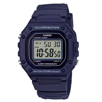 【CASIO 卡西歐】日系-橡膠錶帶 復古方形電子錶-(W-218H-2A)