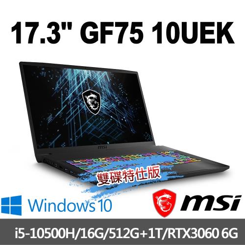 msi微星 GF75 10UEK-041TW 17.3吋電競筆電(i5-10500H/16G/512G+1T/RTX3060-6G-雙碟特仕版)