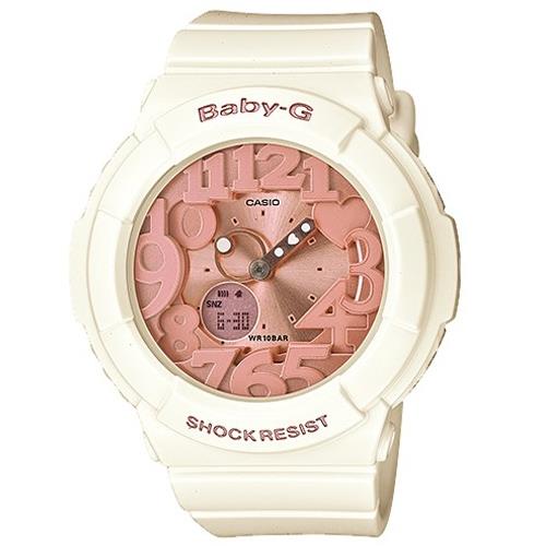 【CASIO 卡西歐】Baby-G 氣霓虹照明系列 雙顯女錶 橡膠錶帶 白X粉 防水100米(BGA-131-7B2DR)
