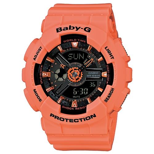 CASIO 卡西歐】BABY-G 酷炫帥氣雙顯女錶橡膠錶帶亮橘色防水100米(BA