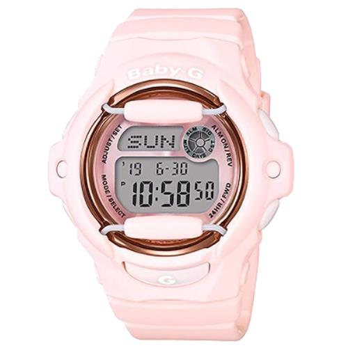 【CASIO 卡西歐】甜美夢幻電子女錶 橡膠錶帶 粉色錶面 防水200米(BG-169G-4B)