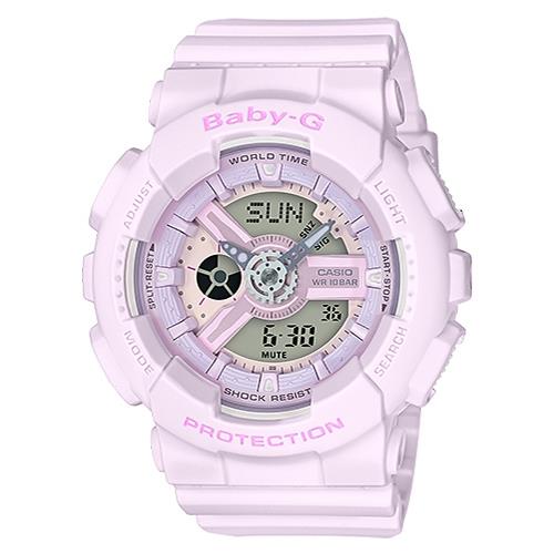 【CASIO 卡西歐】BABY-G 送禮首選 甜美雙顯女錶 橡膠錶帶 粉紫 防水100米 世界時間(BA-110-4A2)