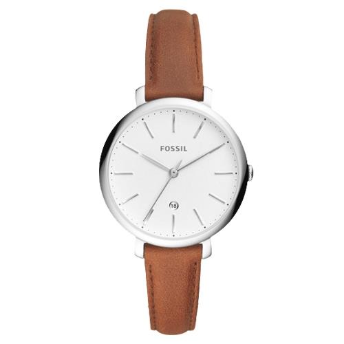 【FOSSIL】文青指針女錶 皮革錶帶 白色錶面 日期顯示(ES4368)