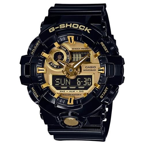 【CASIO卡西歐】G-SHOCK 雙顯 男錶 橡膠錶帶 防水200米(GA-710GB-1A)