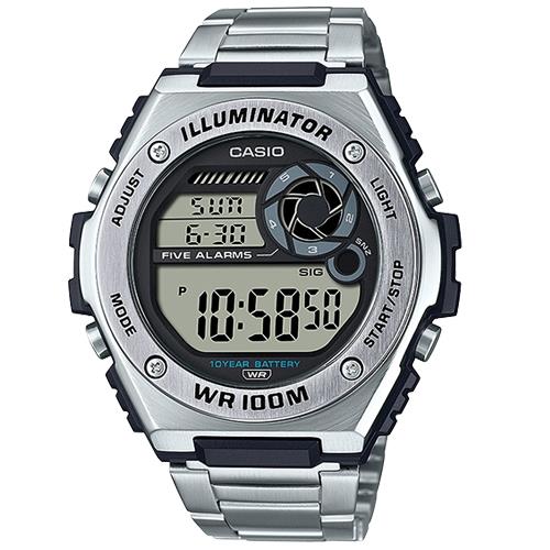 【CASIO 卡西歐】日系-運動數字電子錶 不銹鋼錶帶 防水100米(MWD-100HD-1A)