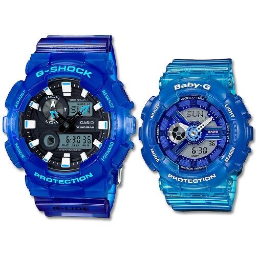 【CASIO卡西歐】G-SHOCK 雙顯情人對錶 橡膠錶帶 防水200米(GAX-100MSA-2A + BA-110JM-2A)