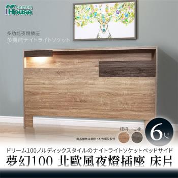 IHouse-夢幻100 北歐風夜燈插座 床片-雙大6尺