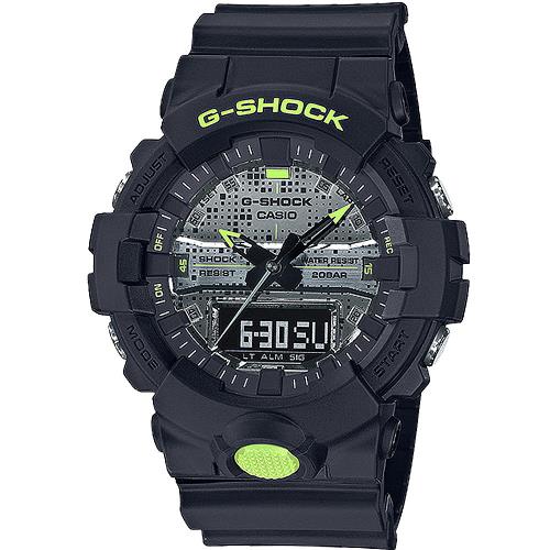 CASIO 卡西歐G-SHOCK 金屬質感酷炫數位點陣迷彩綠色運動錶(GA-800DC-1A)