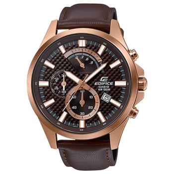 【CASIO 卡西歐】EDIFICE 沉穩時尚 三眼顯示 指針男錶 皮革錶帶 防水100米(EFV-530GL-5A)