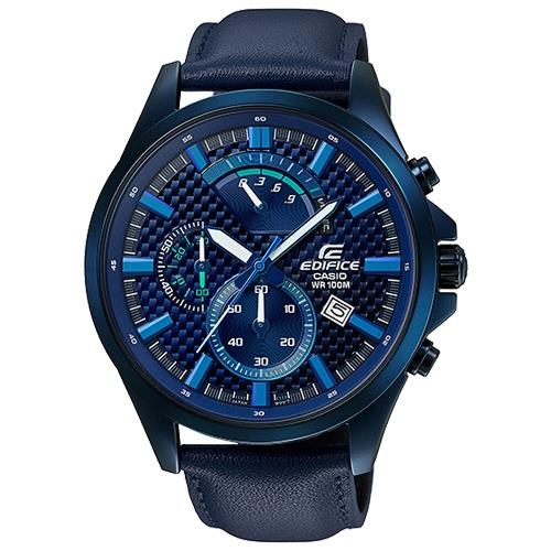 【CASIO 卡西歐】沉穩時尚 三眼顯示 皮革錶帶 礦物玻璃 指針男錶(EFV-530BL-2A)