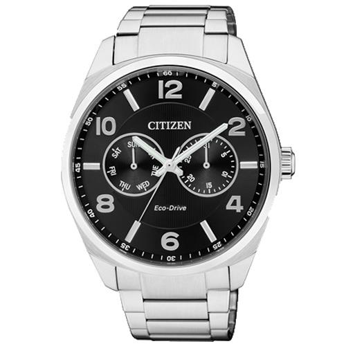 【CITIZEN 星辰】光動能指針男錶 不鏽鋼錶帶 黑色錶面 防水100米(AO9020-50E)