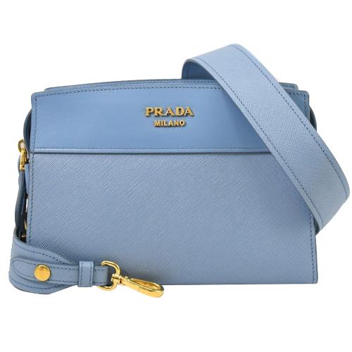 PRADA 1BH043 經典浮雕LOGO防刮拼皮斜背包.淺藍|手提/肩背包/後背包|ETMall東森購物網