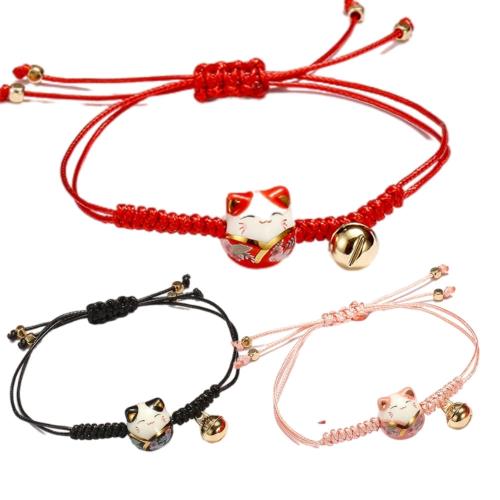 【I.Dear Jewelry】本命年陶瓷招財貓造型開運編織紅繩手鍊(3色)現貨